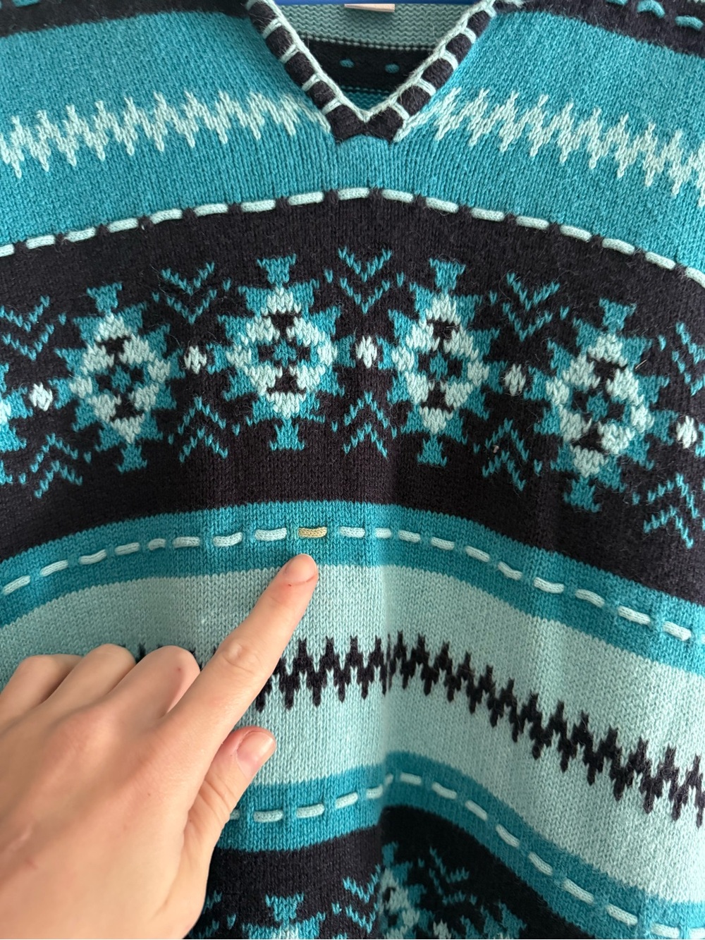 Christopher & Banks Teal & Navy Fair Isle Crewneck Sweater - Picture 4 of 6